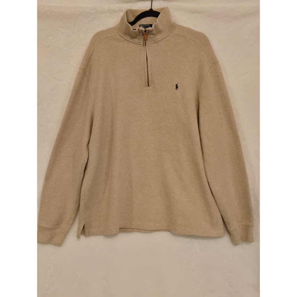 Polo Ralph Lauren‎ Mens XL Tan Beige 100% Cotton Quarter Zip Pullover Sweater